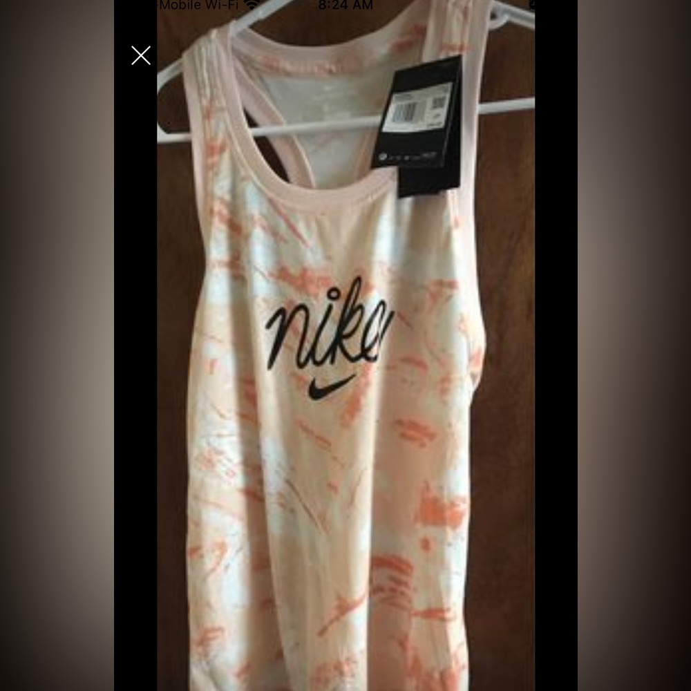 NWT NIKE Womens oversized XSmall Dri Fit racerback tank Peach Camouflage